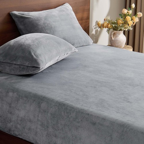 Grey queen fleece sheet set - sheet,